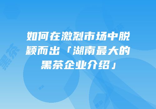 如何在激烈市场中脱颖而出「湖南最大的黑茶企业介绍」