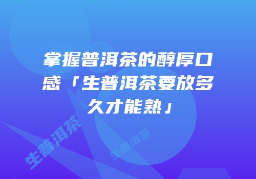 掌握普洱茶的醇厚口感「生普洱茶要放多久才能熟」