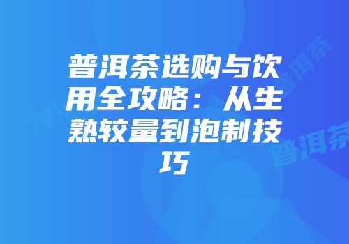 普洱茶选购与饮用全攻略：从生熟较量到泡制技巧