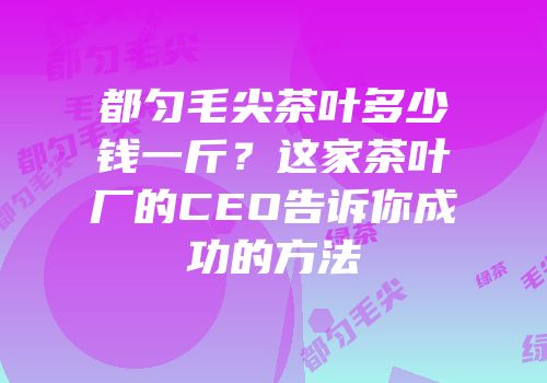都匀毛尖茶叶多少钱一斤？这家茶叶厂的CEO告诉你成功的方法