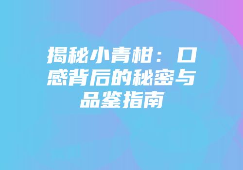 揭秘小青柑：口感背后的秘密与品鉴指南