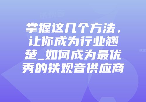 掌握这几个方法，让你成为行业翘楚_如何成为最优秀的铁观音供应商