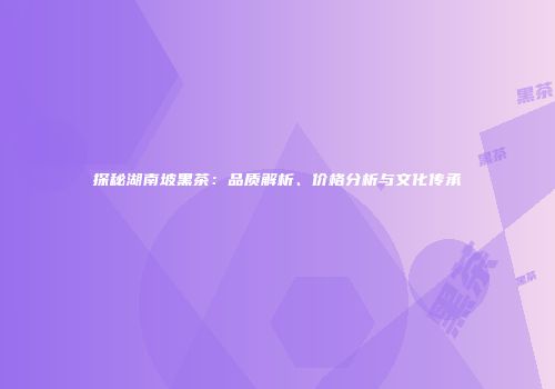 探秘湖南坡黑茶：品质解析、价格分析与文化传承