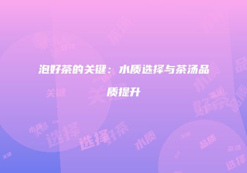 泡好茶的关键：水质选择与茶汤品质提升