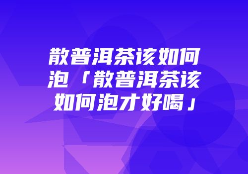 散普洱茶该如何泡「散普洱茶该如何泡才好喝」
