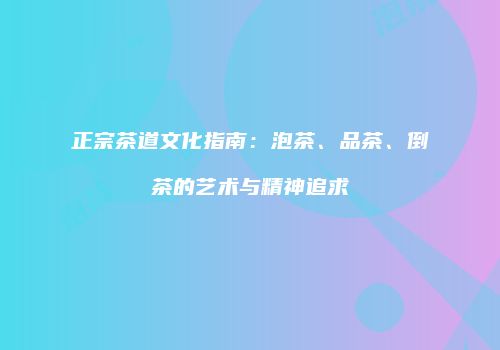 正宗茶道文化指南：泡茶、品茶、倒茶的艺术与精神追求