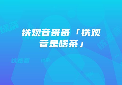 铁观音哥哥「铁观音是啥茶」