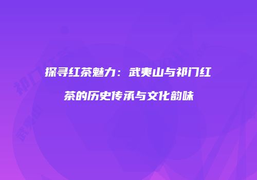 探寻红茶魅力：武夷山与祁门红茶的历史传承与文化韵味