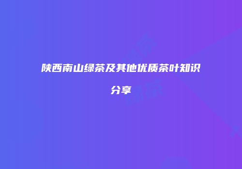 陕西南山绿茶及其他优质茶叶知识分享