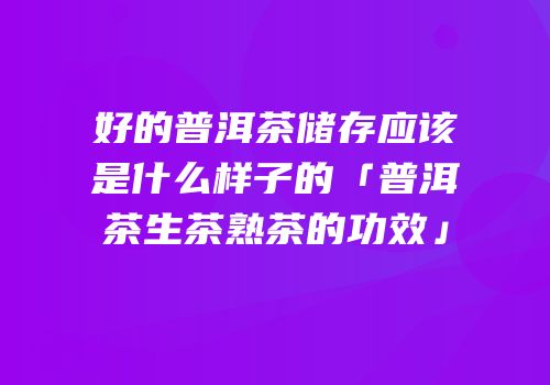 好的普洱茶储存应该是什么样子的「普洱茶生茶熟茶的功效」