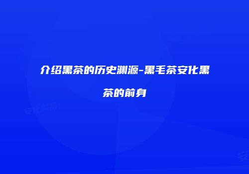 介绍黑茶的历史渊源-黑毛茶安化黑茶的前身