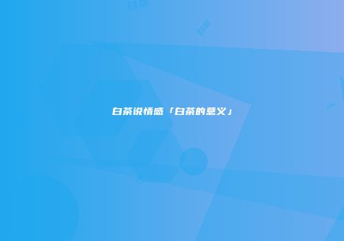 白茶说情感「白茶的意义」