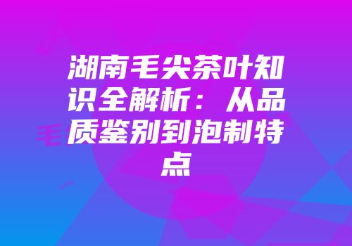湖南毛尖茶叶知识全解析：从品质鉴别到泡制特点