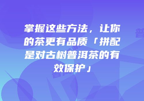 掌握这些方法，让你的茶更有品质「拼配是对古树普洱茶的有效保护」