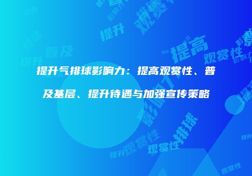 提升气排球影响力：提高观赏性、普及基层、提升待遇与加强宣传策略