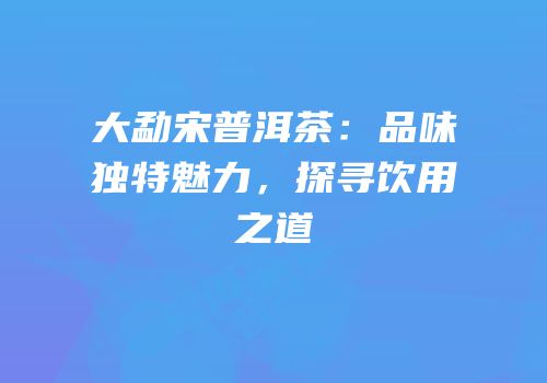 大勐宋普洱茶：品味独特魅力，探寻饮用之道