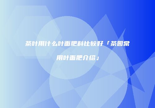 茶叶用什么叶面肥料比较好「茶园常用叶面肥介绍」