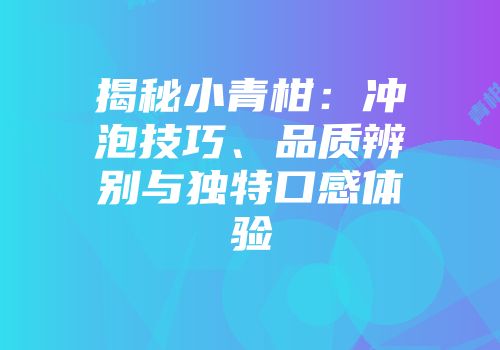 揭秘小青柑：冲泡技巧、品质辨别与独特口感体验