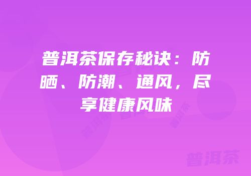普洱茶保存秘诀：防晒、防潮、通风，尽享健康风味
