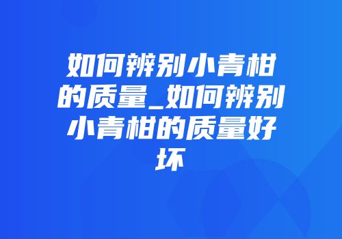 如何辨别小青柑的质量_如何辨别小青柑的质量好坏