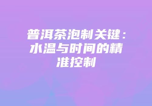 普洱茶泡制关键：水温与时间的精准控制