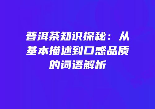 普洱茶知识探秘：从基本描述到口感品质的词语解析