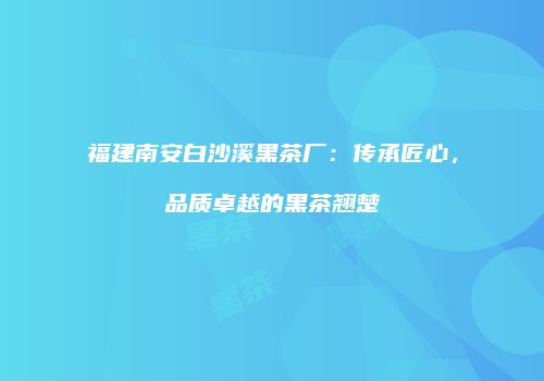 福建南安白沙溪黑茶厂：传承匠心，品质卓越的黑茶翘楚