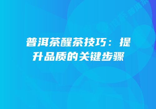 普洱茶醒茶技巧：提升品质的关键步骤