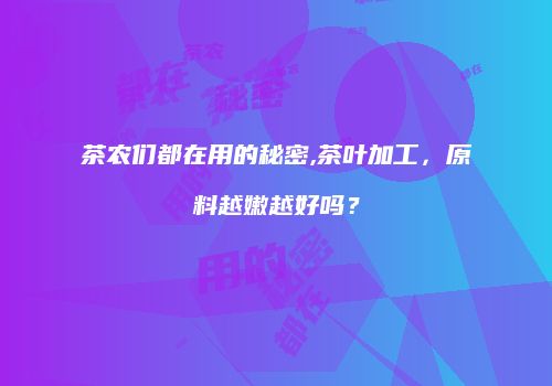 茶农们都在用的秘密,茶叶加工，原料越嫩越好吗？