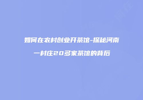 如何在农村创业开茶馆-探秘河南一村庄20多家茶馆的背后