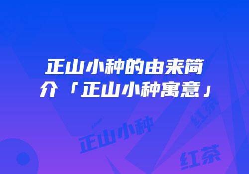 正山小种的由来简介「正山小种寓意」
