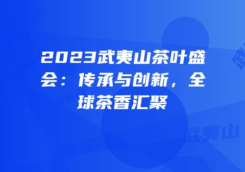 2023武夷山茶叶盛会：传承与创新，全球茶香汇聚