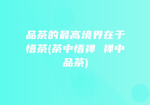 品茶的最高境界在于悟茶(茶中悟禅 禅中品茶)