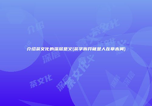 介绍茶文化的深层意义(茶字拆开就是人在草木间)