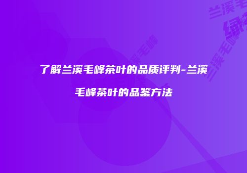 了解兰溪毛峰茶叶的品质评判-兰溪毛峰茶叶的品鉴方法