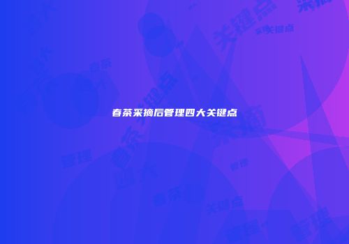 春茶采摘后管理四大关键点
