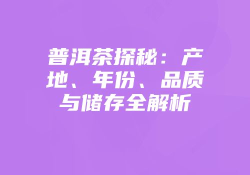 普洱茶探秘：产地、年份、品质与储存全解析