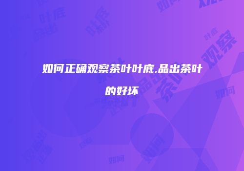 如何正确观察茶叶叶底,品出茶叶的好坏