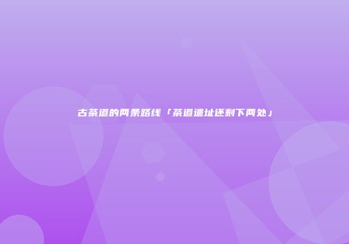 古茶道的两条路线「茶道遗址还剩下两处」