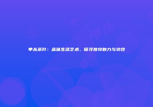 单丛茶叶：品味生活艺术，探寻独特魅力与功效
