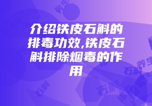 介绍铁皮石斛的排毒功效,铁皮石斛排除烟毒的作用
