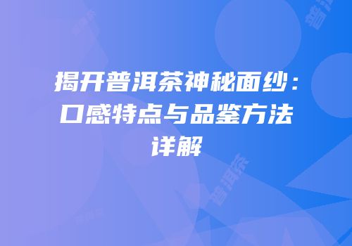 揭开普洱茶神秘面纱：口感特点与品鉴方法详解