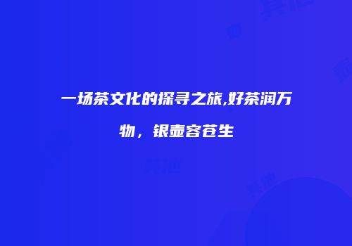 一场茶文化的探寻之旅,好茶润万物，银壶容苍生
