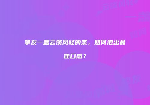 挚友一盏云淡风轻的茶，如何泡出最佳口感？