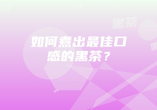 如何煮出最佳口感的黑茶？