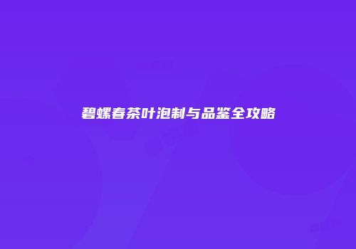 碧螺春茶叶泡制与品鉴全攻略