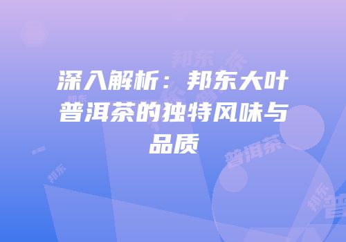 深入解析：邦东大叶普洱茶的独特风味与品质
