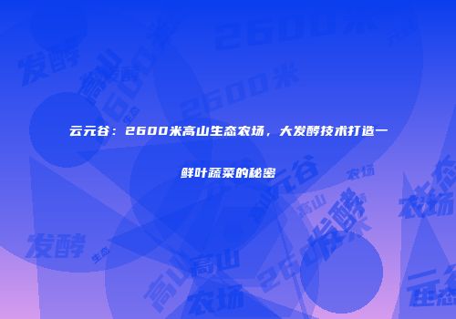 云元谷：2600米高山生态农场，大发酵技术打造一鲜叶蔬菜的秘密