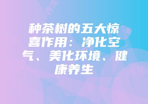 种茶树的五大惊喜作用：净化空气、美化环境、健康养生