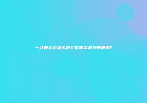 一叶青山茶怎么泡才能喝出最好的味道?